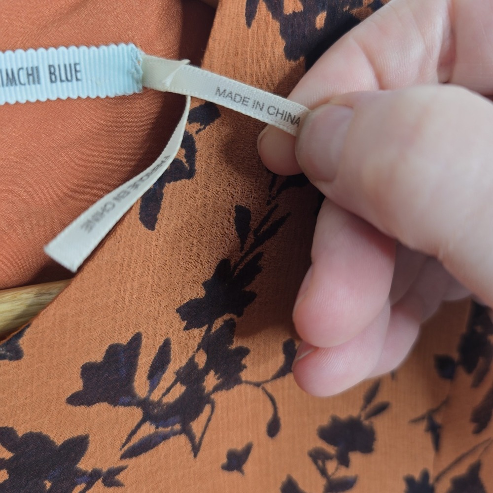 Kimchi Blue Women S Orange Floral Print Long Sleeve Tie Back Mini Dress - Picture 4 of 6